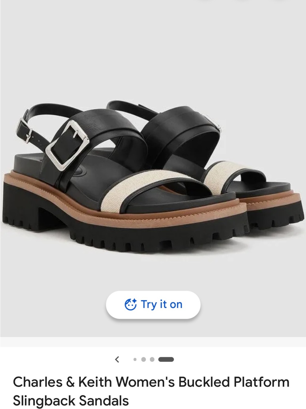Charles & Keith Black and Cream Chunky Buckle Platform Slingbacks